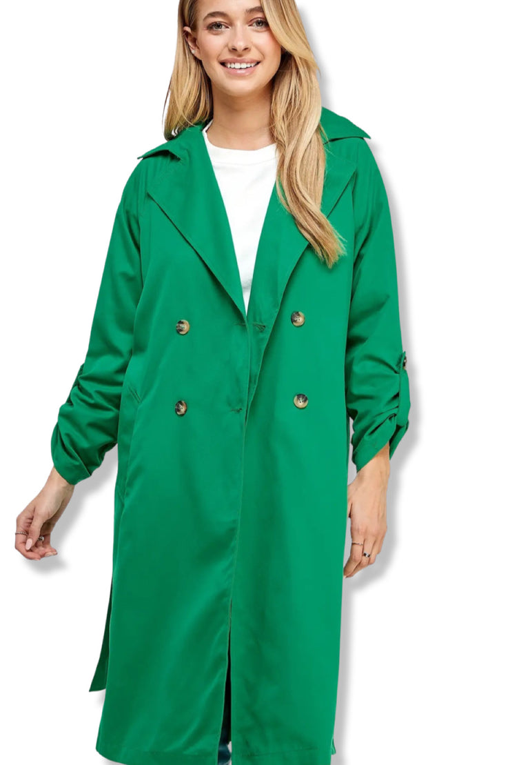 DOUBLE BREASTED TRENCH COAT KELLY GREEN