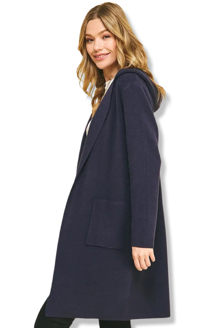 KNIT CARDIGAN WITH HOOD NAVY