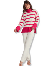 STRIPED TURTLENECK SWEATER PINK AND IVORY