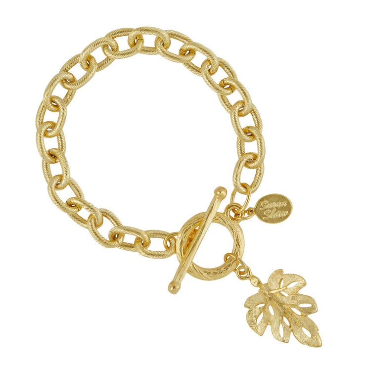 Susan Shaw - Gold Leaf + Chain Toggle Bracelet