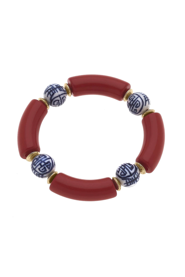 CANVAS STYLE LELANI CHINOISERIE RESIN STRETCH BRACELET RED