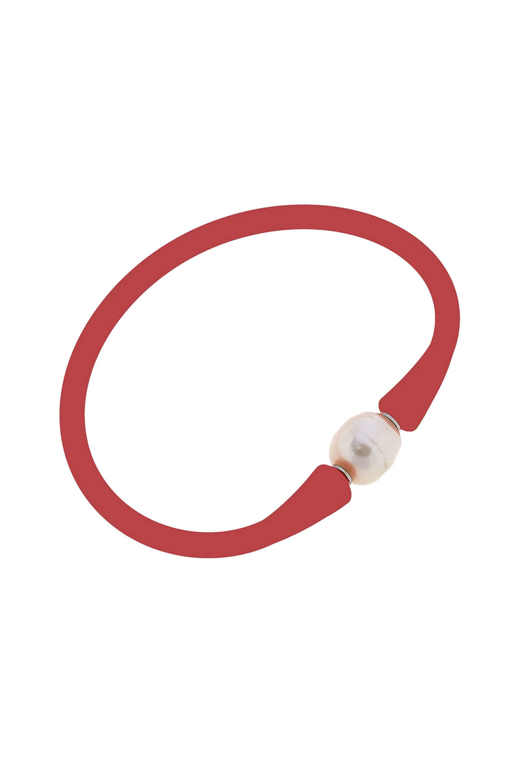 CANVAS STYLE BALI FRESHWATER PEARL SILICONE BRACELET RED