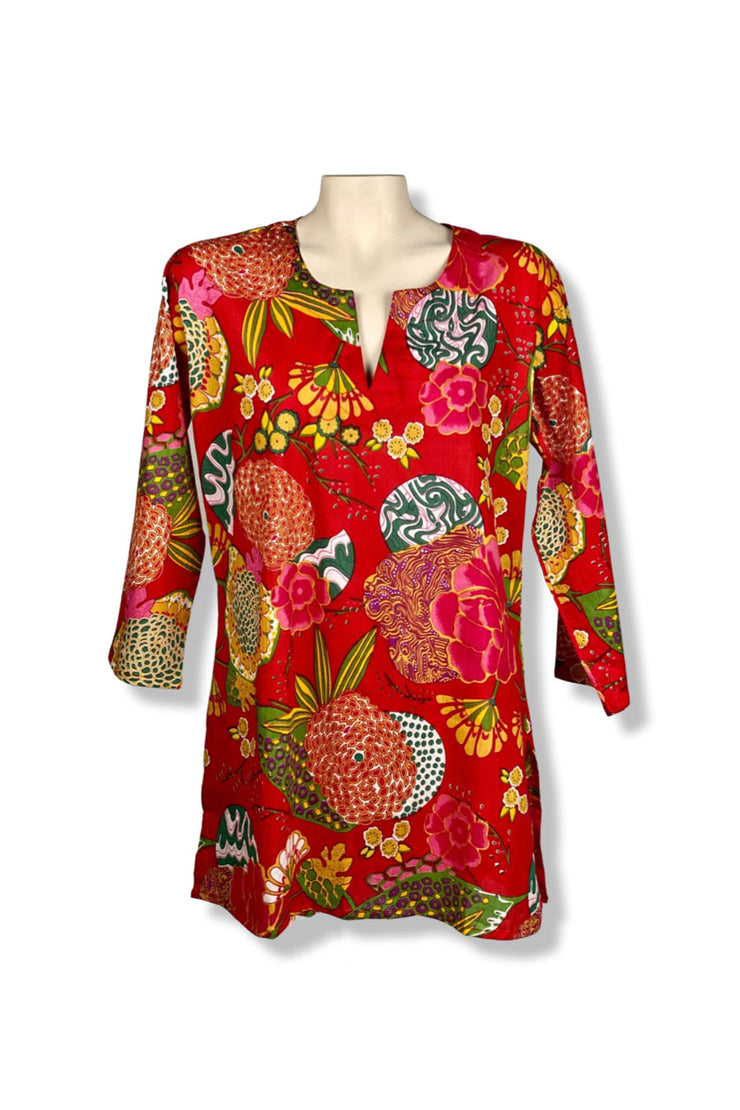 RED FLORAL TUNIC