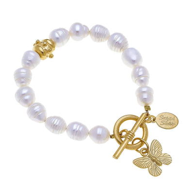 Gold Butterfly on Genuine Freshwater Pearl Bracelet