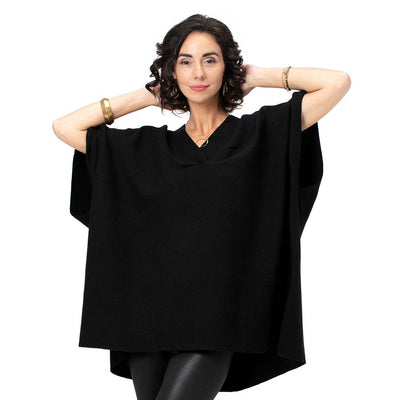 rockflowerpaper - Black Knit V-Neck Poncho - Final Sale 50% Off!